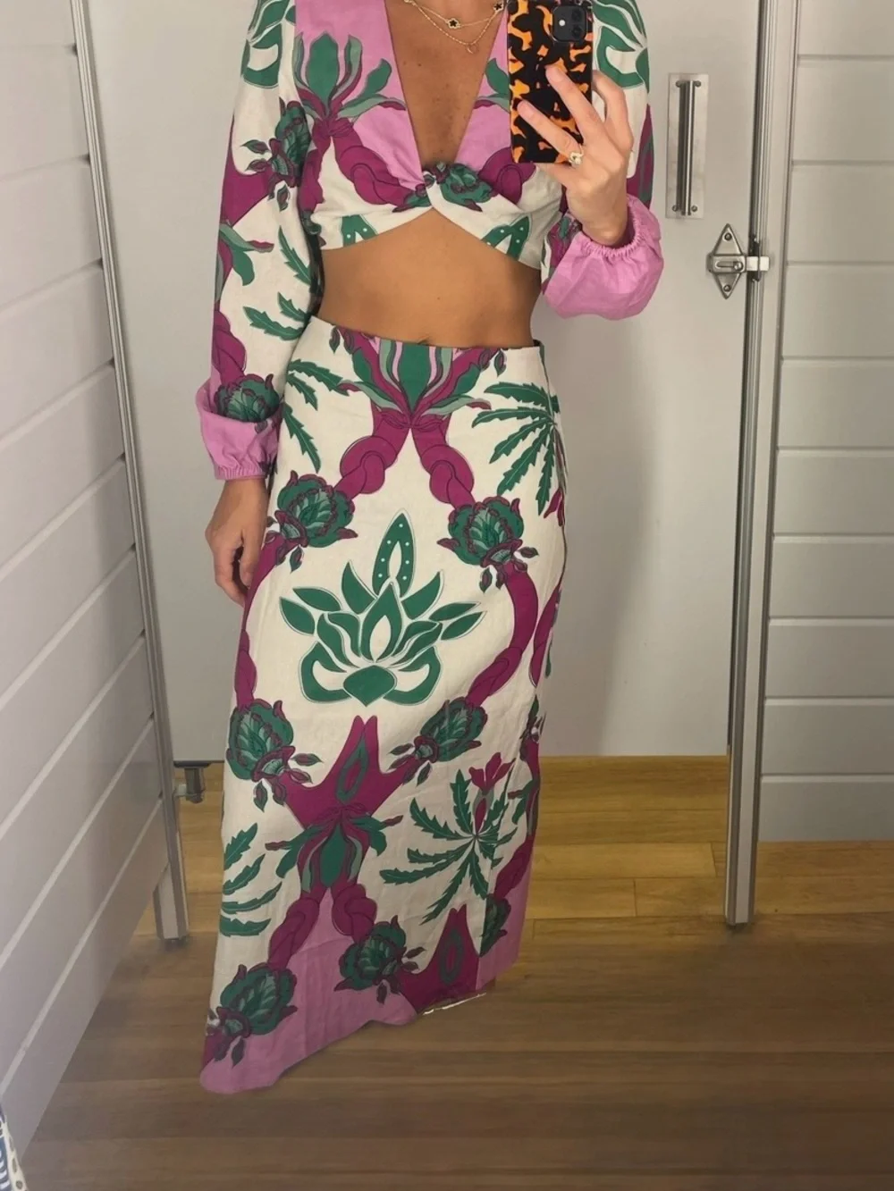 Caroline Constas Floral Print Linen Maxi Skirt Set